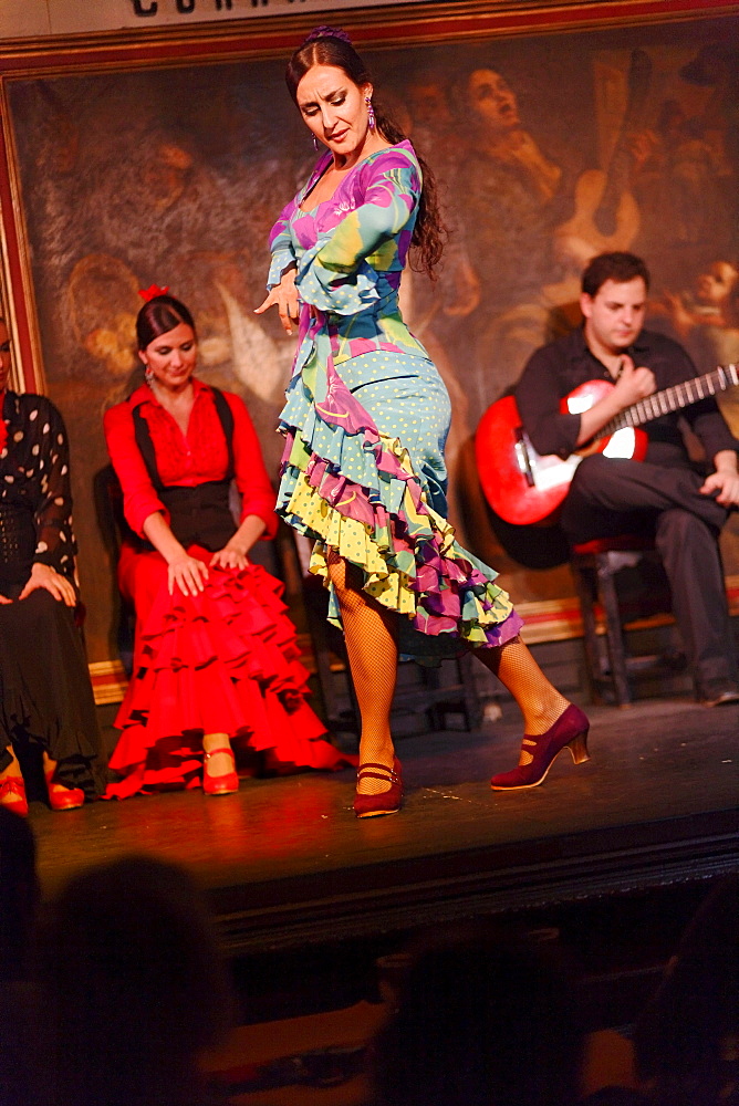 Woman dancing flamenco in the flamenco restaurant Corral de la Maoreira, Madrid, Spain