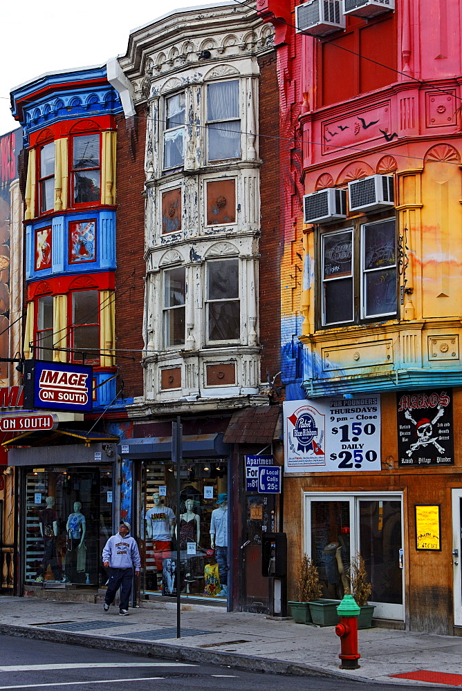 Colourful houses in South Street, Philadelphia, Pennsylvania, USA