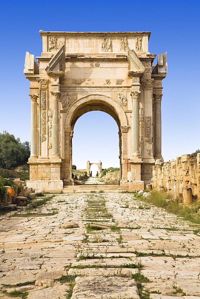 Arch of the roman Emperor Septimius Severus, Archaeological Site of Leptis Magna, Libya, Africa