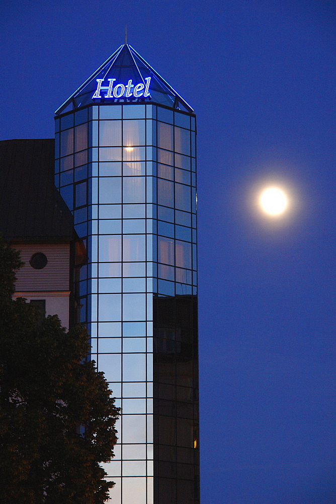 Hotel at dusk, Berlin Mitte, Germany