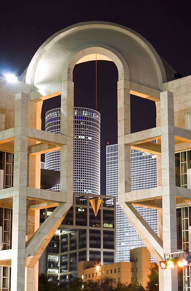 The illuminated Azrieli Center at night, Tel Aviv, Israel, Middle East