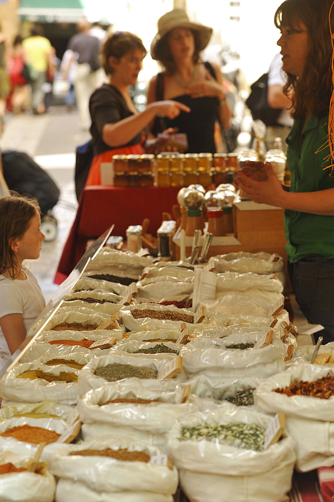 Market stall with herbs, Aix-en-Provence, Provence, France, Europe