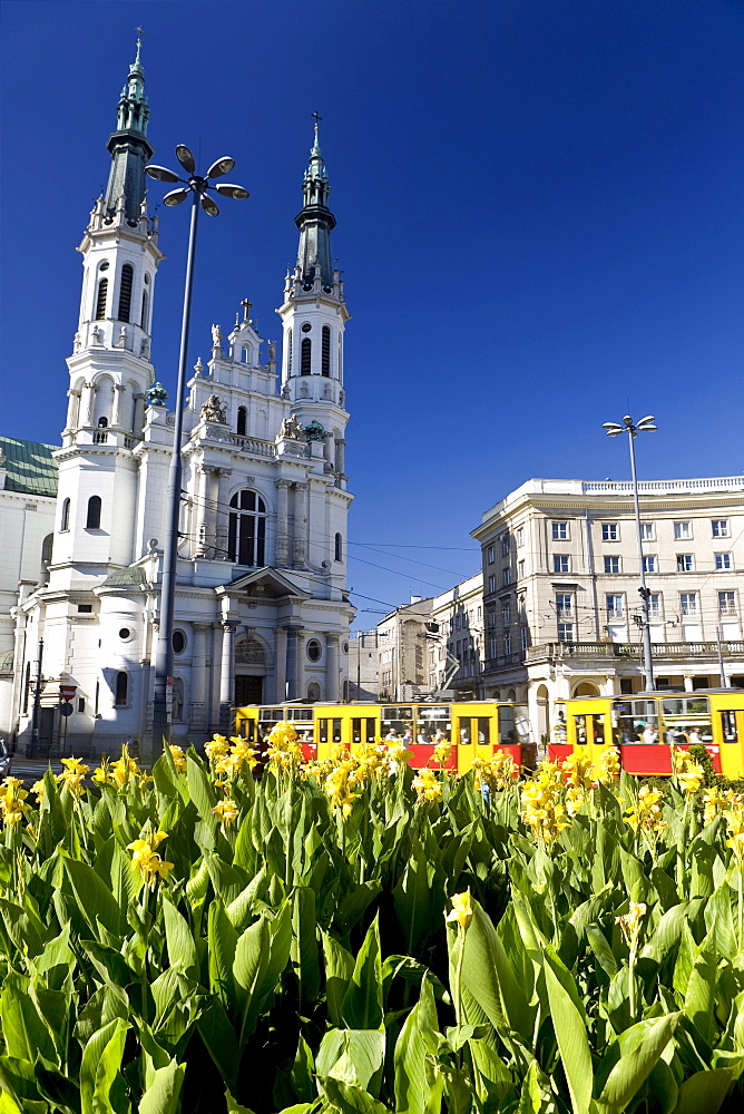 Church of our saviour under blue sky, Square Zbawiciela, Warsaw, Poland, Europe