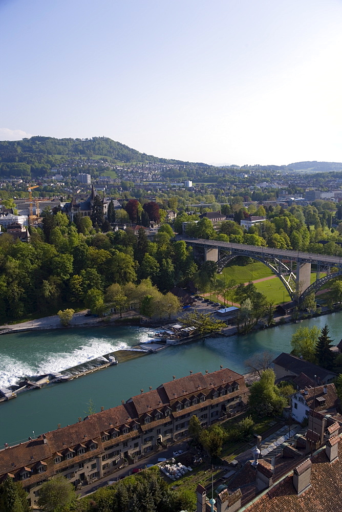 The river Aare with Kirchenfeld Bridge, Old City of Berne, Berne, Switzerland