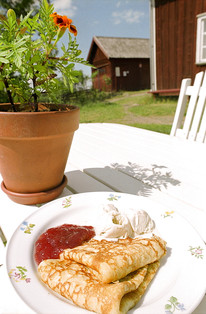 Pancake with jam, Sweden, Europe