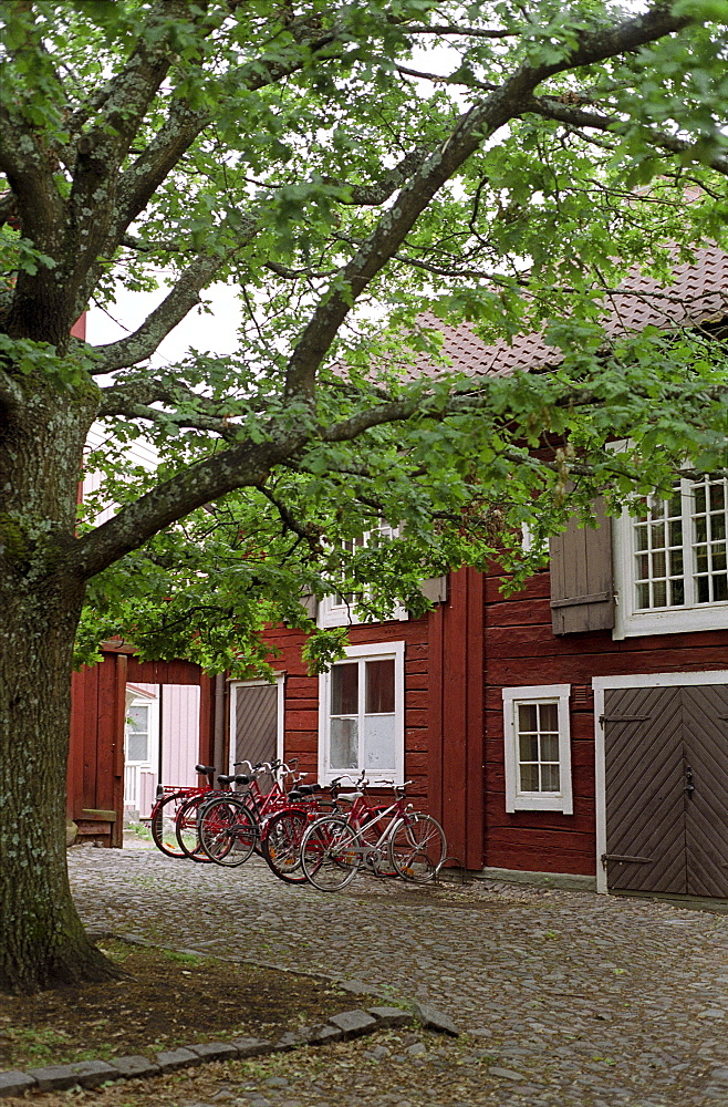 Red wooden houses, Eksjoe, Smaland, Sweden, Europe