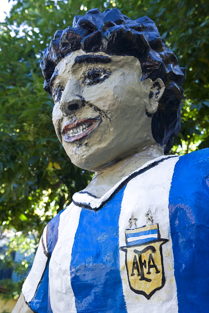 Diego Maradona statue in La Boca district, Buenos Aires, Argentina, South America, America