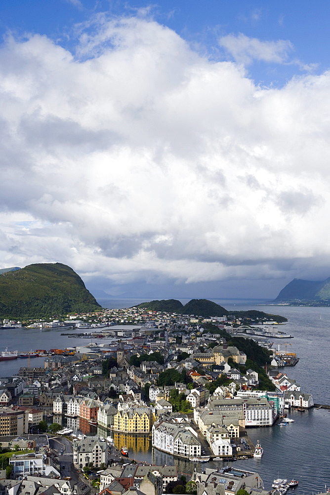 City Overview from Mt. Aksia, Alesund, More og Romsdal, Norway, Europe