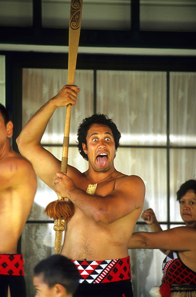 People dancing traditional Maori dance, North Island, New Zealand