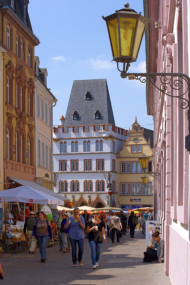 View from Sternstr. at the main market with Steipe, Trier, Mosel, Rhineland-Palatinate, Germany, Europe