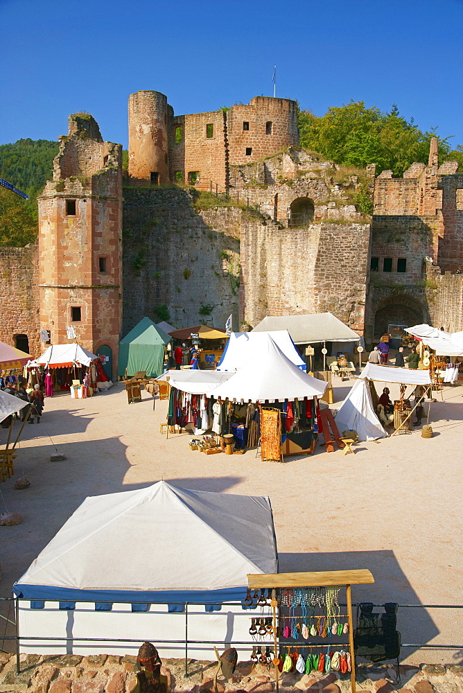 Medieval festival at Hardenburg ruin in 2009, Bad Duerkheim, Deutsche Weinstrasse, Palatinate, Rhineland-Palatinate, Germany, Europe