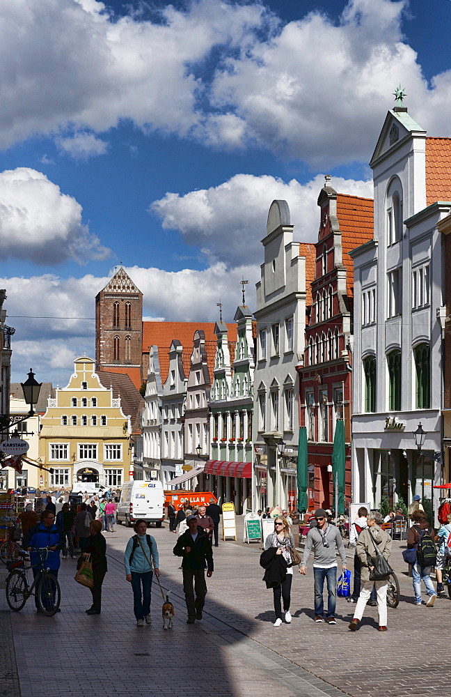 Kraemer street, St. Nikolai church, hanseatic city Wismar, Mecklenburg-Western Pomerania, Germany