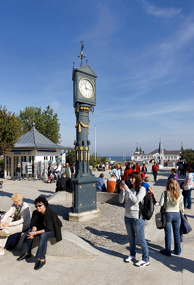 Art Nouveau Clock, Pier, Ahlbeck, Usedom, Mecklenburg-Western Pomerania, Germany