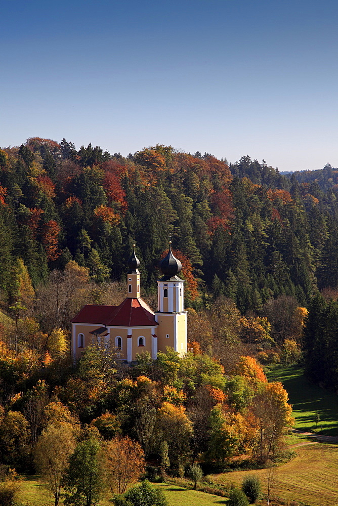 Pilgrimage church St. Sebastian, near Breitenbrunn, nature park Altmuehltal, Franconian Alb, Franconia, Bavaria, Germany