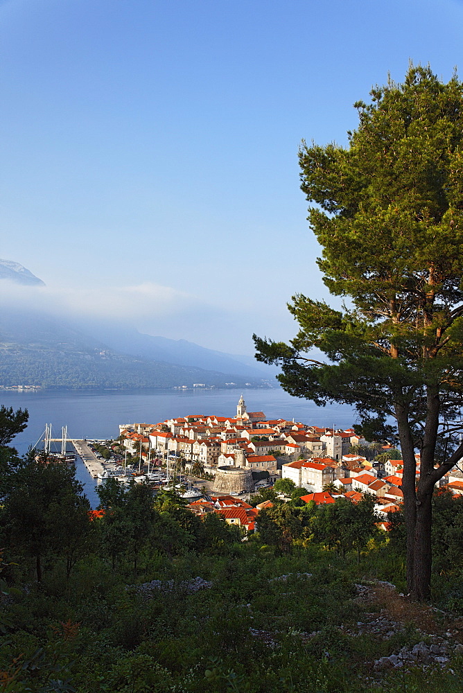 View to Old Town of Korcula, Korcula, Dubrovnik-Neretva county, Dalmatia, Croatia