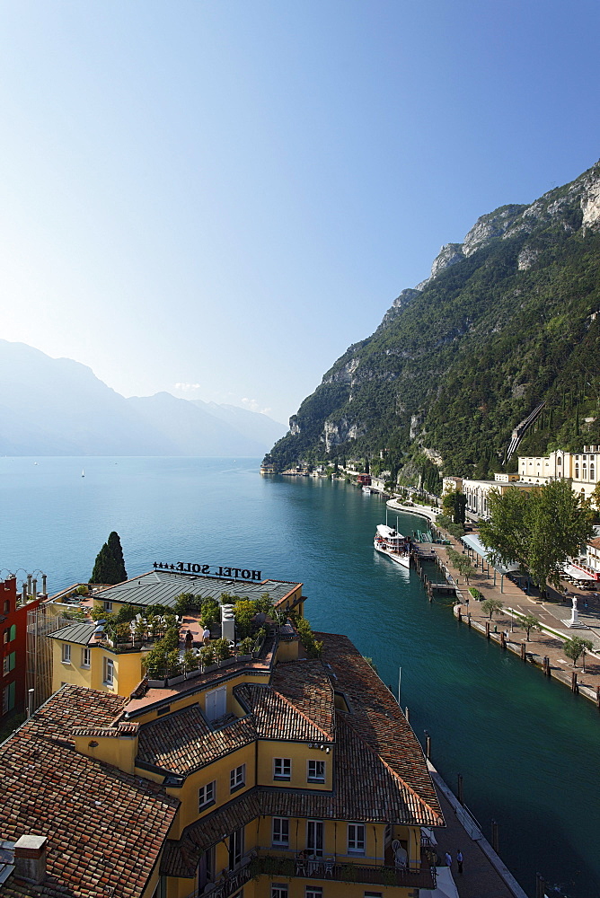 Paddle Steamboat, Excursion boat, Riva, view over Lake Garda, Trento, Italy