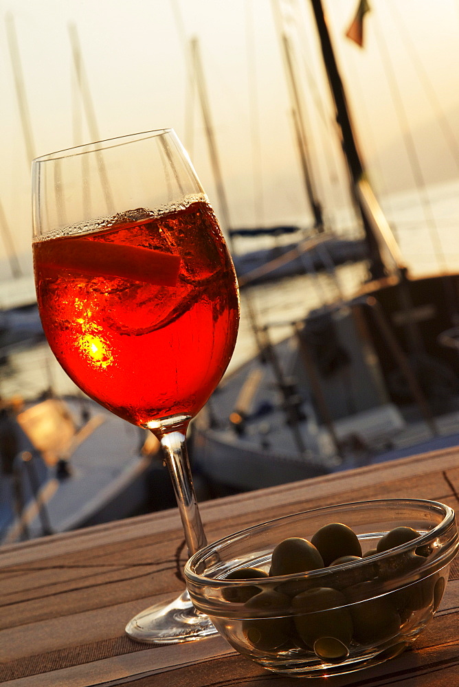 Harbor, Aperol Sprizz, Torri del Benaco, Lake Garda, Veneto, Italy