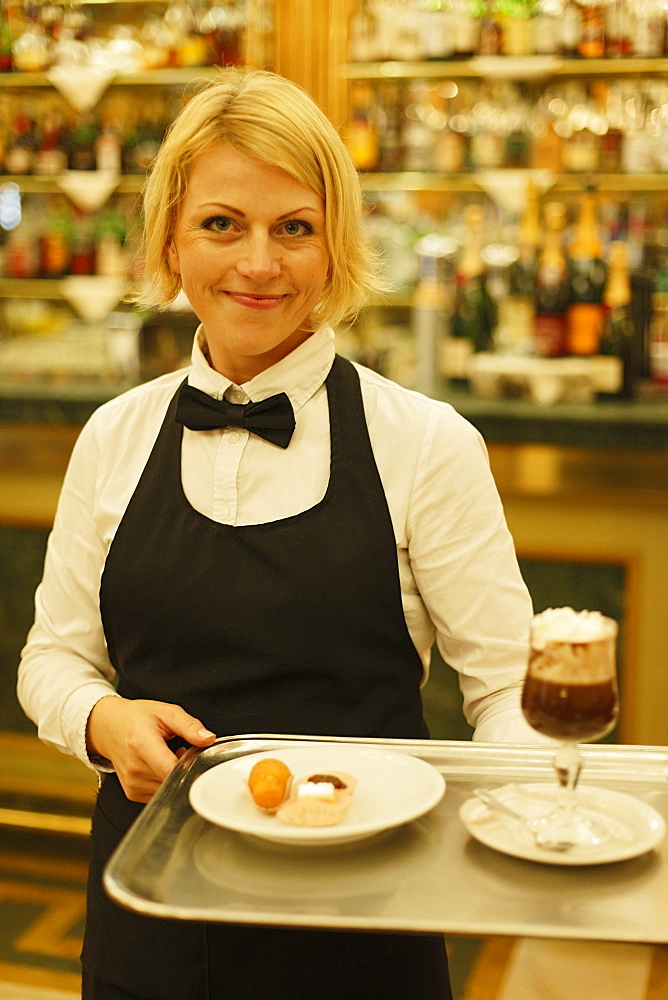 Waitress, Bicerin, Cafe San Carlo, Turin, Piedmont, Italy