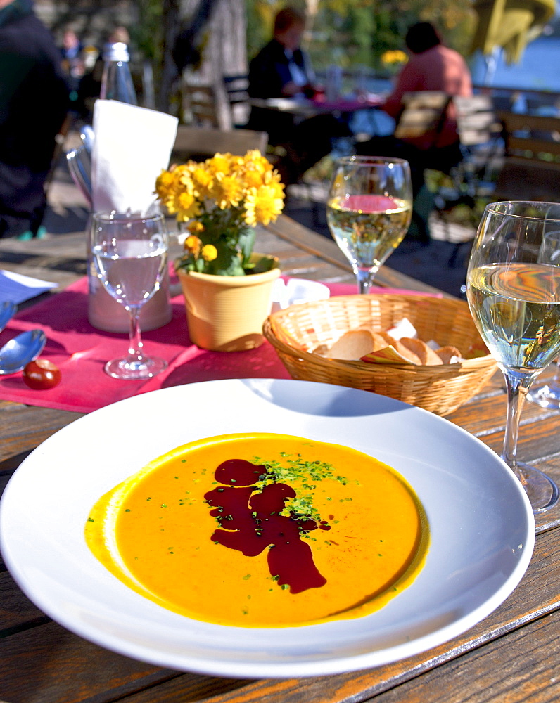 Pumpkin soup, Abbey property, Seeon Abbey, Seeon, Seeon-Seebruck, Chiemsee, Chiemgau, Upper Bavaria, Bavaria, Germany