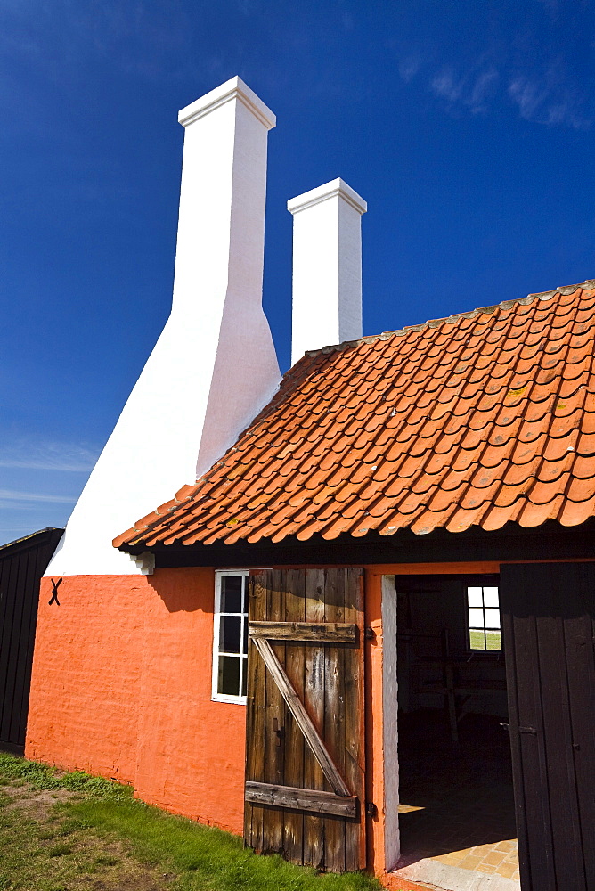 Old herring smokehouse in the sunlight, museum, Hasle, Bornholm, Denmark, Europe