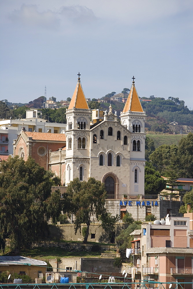 View of a church from Duomo Clock Tower, chiesa della Madonna di Montalto, Messina, Sicily, Italy