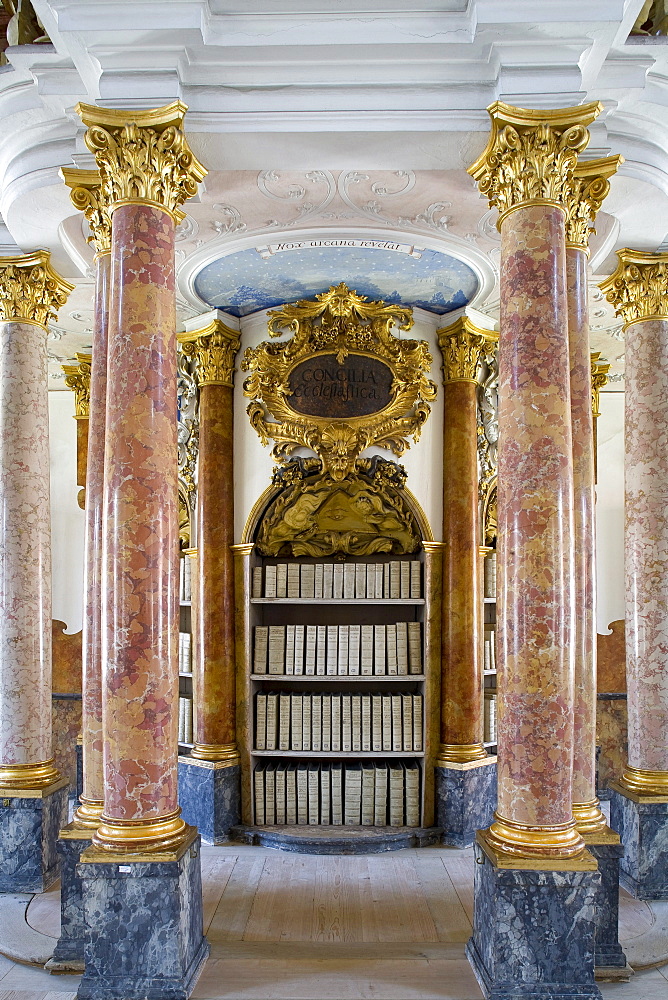 Detail of the old library, Ottobeuren Abbey, Ottobeuren, Bavaria, Germany, Europe