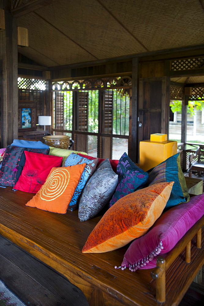 Bench with pillows at Bon Ton Resort, Lankawi Island, Malaysia, Asia