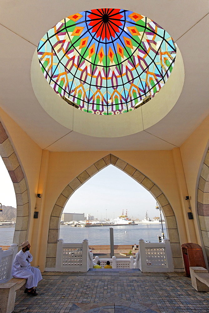 Oman Muscat Mutrah Roof with glas ornaments backgound Musquat habour