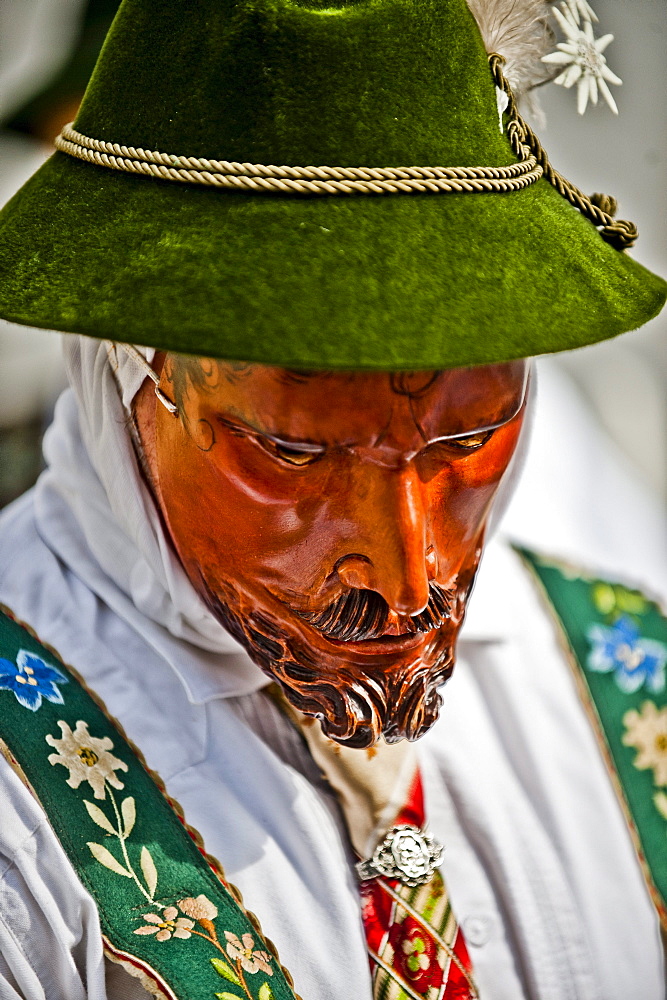 Disguised person with mask, Mittenwald, Bavaria, Germany, Europe