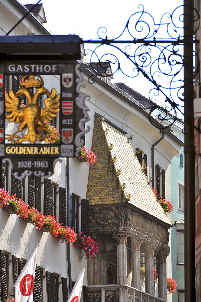 Goldener Adler hotel with golden Dacherl, old town of Innsbruck, Tyrol, Austria, Europe