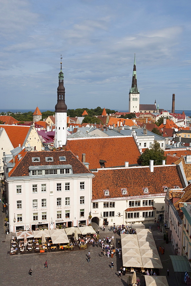 View over Town Hall Square (Raekoja Plats) from Town Hall Tower, Tallinn, Harjumaa, Estonia