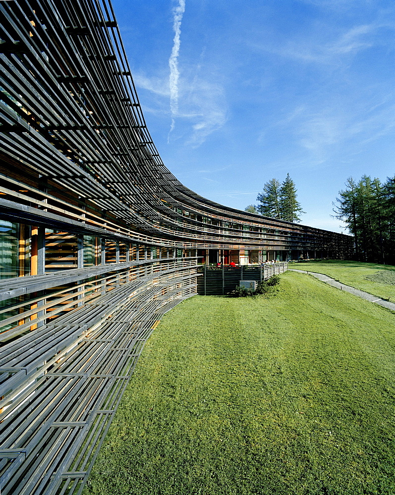 Hotel exterior view, Vigilius Mountain Resort, Vigiljoch, Lana, Trentino-Alto Adige/Suedtirol, Italy