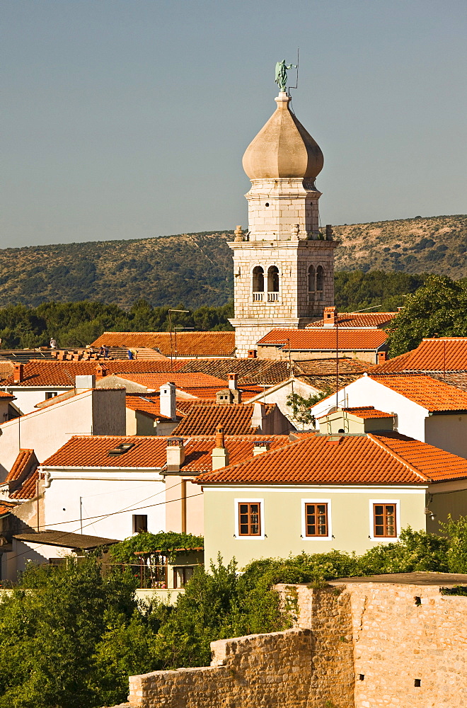 Roofs and steeple of the town of Krk, Kvarner Gulf, Krk Island, Istria, Croatia, Europe