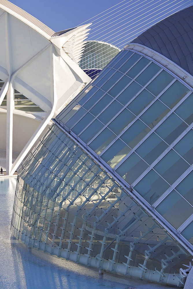 Detail of the IMAX cinema L'Hemispheric, Ciudad de las Artes y de las Ciencias, Valencia, Spain, Europe