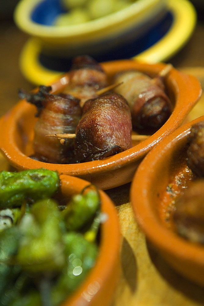 Delicious Bacon-Wrapped Dates Tapas, Palma, Mallorca, Balearic Islands, Spain