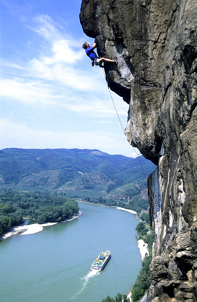 Extremclimbing near Duernstein, Extreme climbing near Duernstein, Wachau, Austria