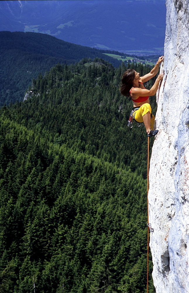 Gerda Raffetseder climbing at Gitschenwand, Salzburg, Austria