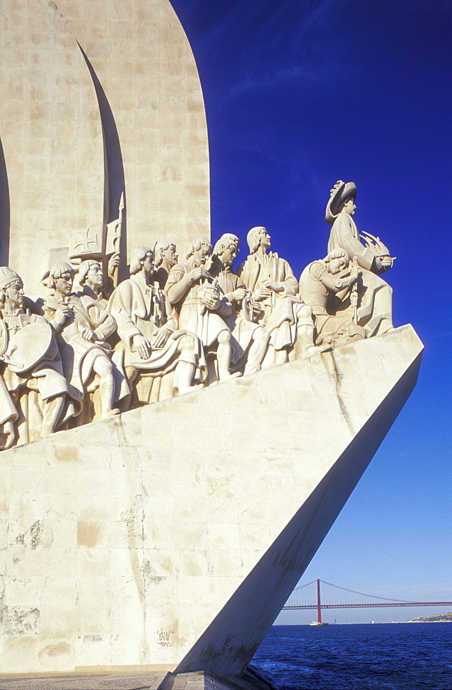 Padrao dos Descobrimentos, Monument to the Discoveries under blue sky, Belem, Lisbon, Portugal, Europe