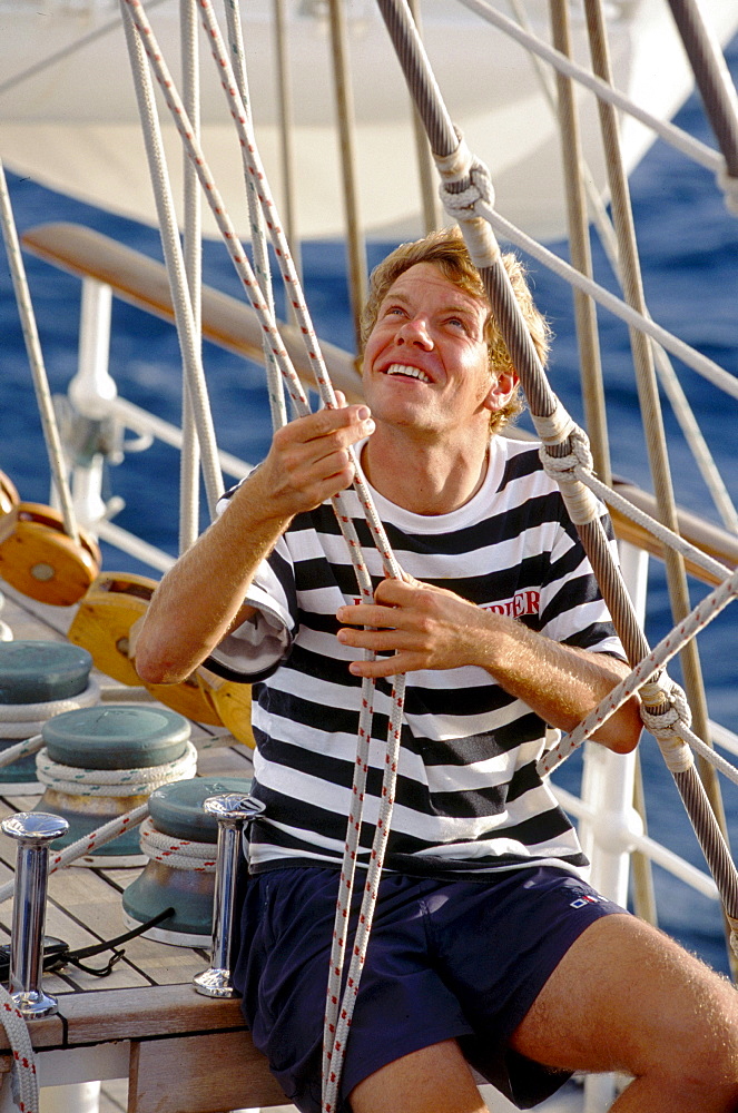 Setting the sails, Royal Clipper Sailing ship, Caribbean