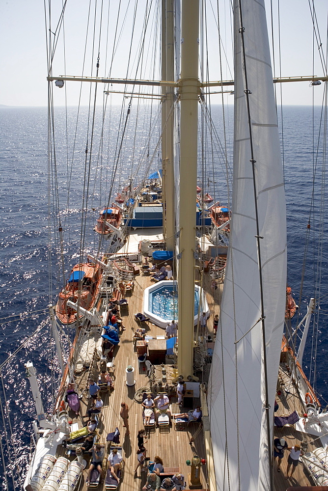 View from Crows Nest, Star Flyer, Aegean Sea, Cyclades, Greece