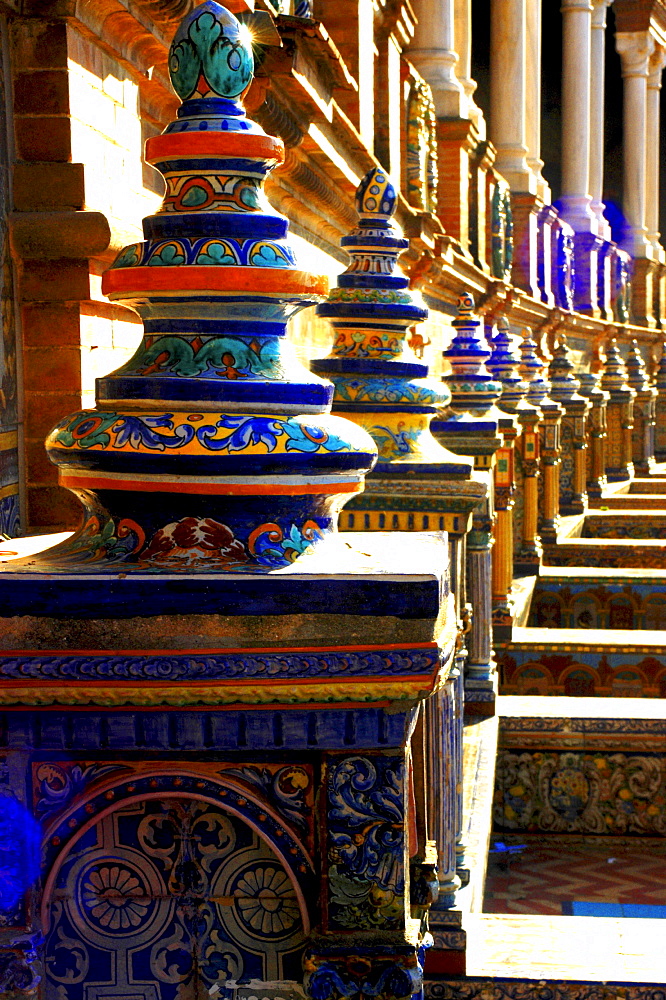 Detail of the ornamentation, Plaza de Espana, Seville, Andaluscia, Spain, Europe