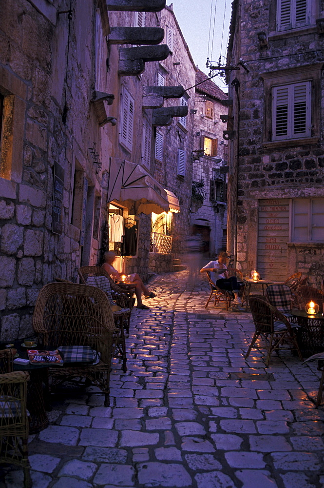Pavement cafe, Hvar, Hvar island, Dalmatia, Croatia