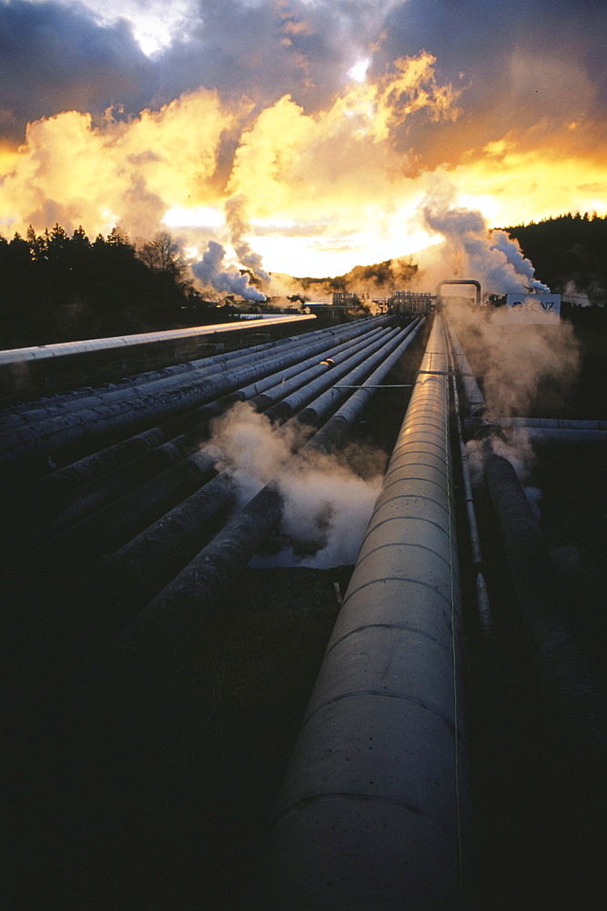 Thermal power plant at sunset, New Zealand, Oceania