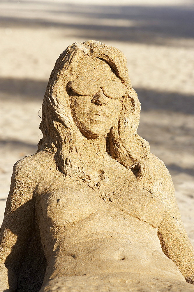 Sand sculpture on the beach, South Beach, Miami, Florida, USA, America