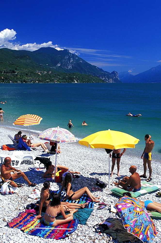 Pebbled beach, Toscolano-Maderno, Lake Garda, Trentino, Italy