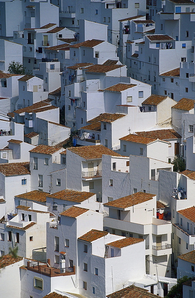 View at white houses and roofs, Casares, Malaga province, Andalusia, Spain, Europe