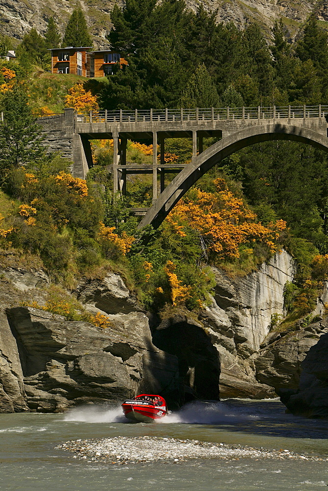 People in a Jetboat on Shotover River, Queenstown, Central Otago, South Island, New Zealand, Oceania