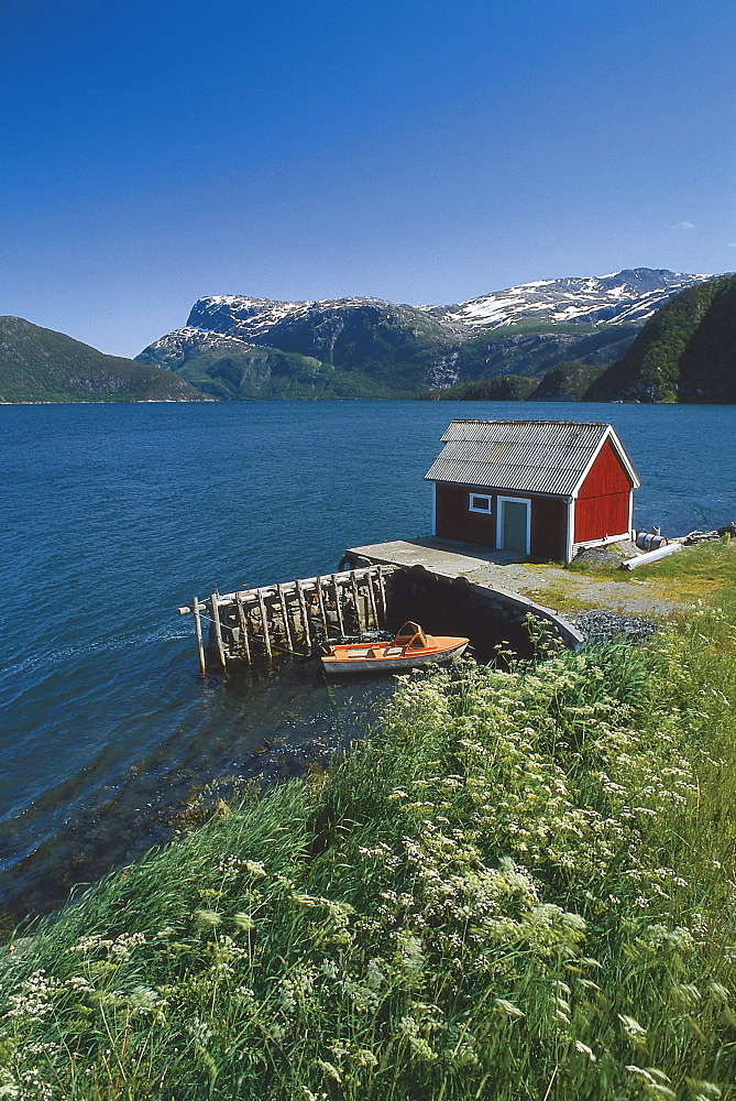 Wooden house at Nordfjord, Sogn og Fjordane, Norway