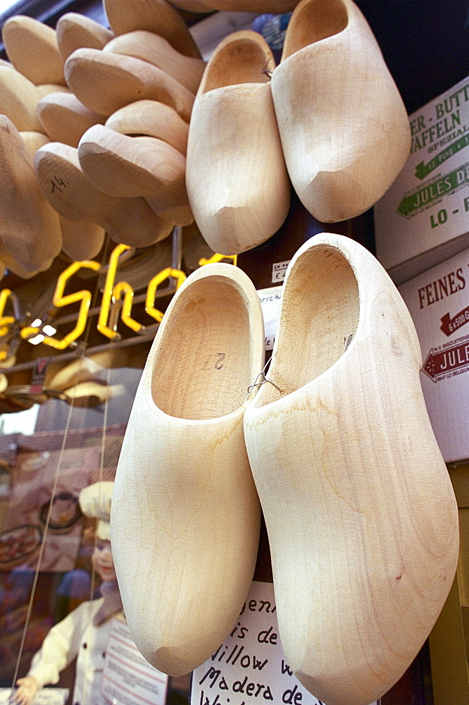 Clogs, wooden shoes on the outside of a shop, Bruges, Belgium, Europe