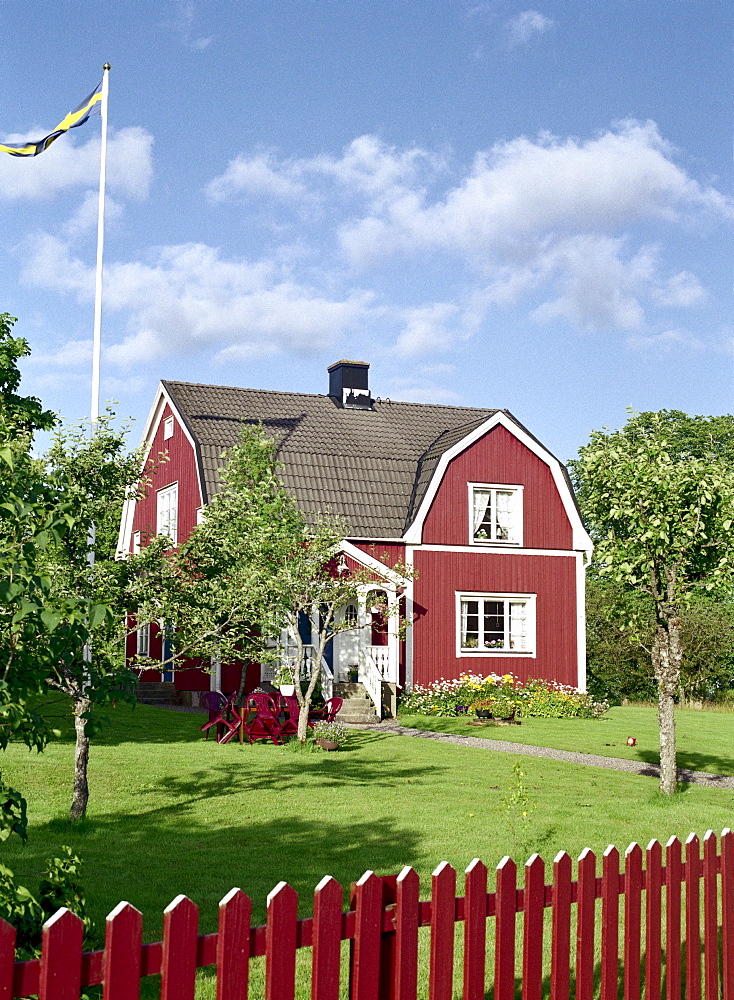 Typical wooden house in the sunlight, Smaland, Sweden, Europe